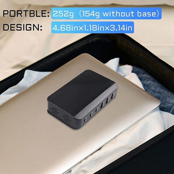 6-port USB C ladestation, multiport med 3 USB-C+3 USB-A, bærbar hurtigopladerhub til , 14, E