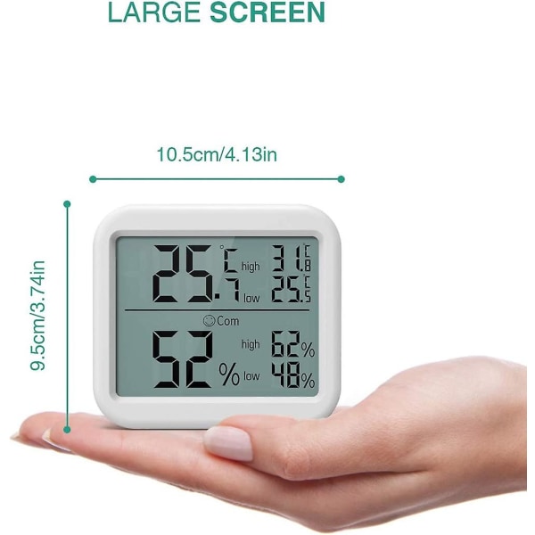 Digitalt termohygrometer, stort innendørs LCD-termometer, temperatur- og fuktighetsmåler med min/maks-registreringer, / bryter, komfortmåler, ideell for soverom,