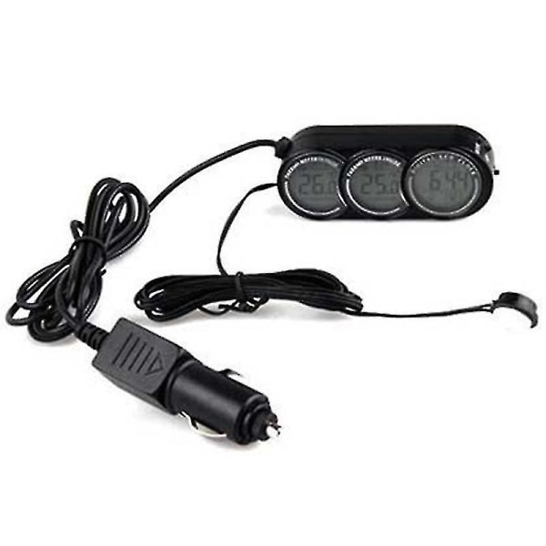 12v-24v Auto Bil Lcd Digital Inuti Utomhus Klocka Termometer Mätare