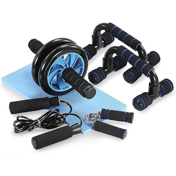 5-in-1 Fitness-laitteet: Vatsapyörä + Vetokehys + Hyppyköysi + Vastusnauha + Polvisuojus - Täydellinen setti kuntoilun ja lihaskasvun harjoitteluun