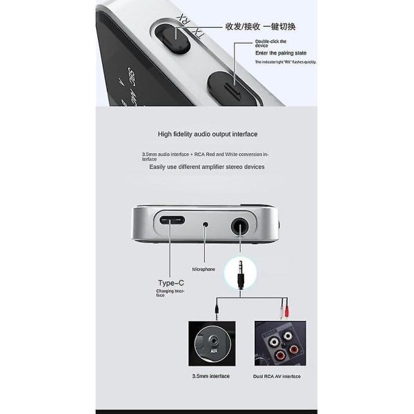2 i 1 Bluetooth-modtagersender Bluetooth V5.2 +tx 250mah 3,5 mm tv Computer bilstereoadapter
