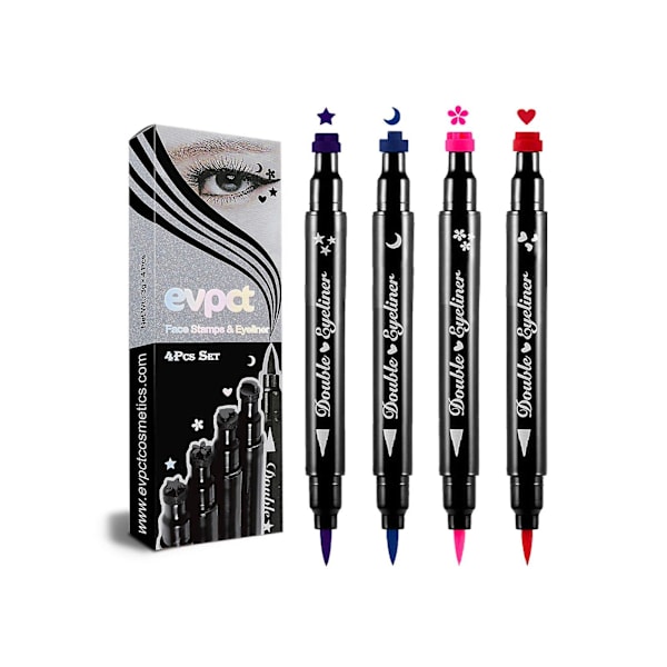 4-pack Färgförseglad Eyeliner Set Dubbelsidig Vattentät Smudge-fri Eyeliner Söt Stämpel