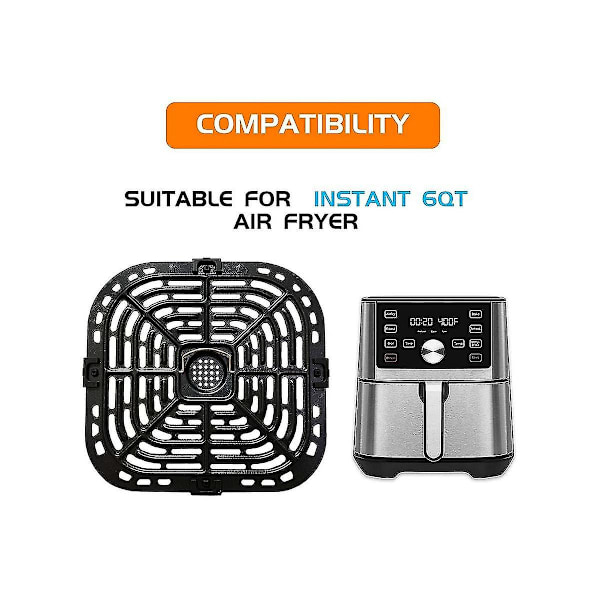 Grillplate for Instants Vortex Plus 6qt Air Fryers, Oppgradert firkantet grillpanne