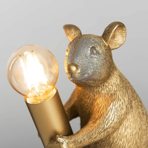 Moderne bordlampe med rotte-design i metallisk gull, dyrelampe for stue, spisestue og soverom