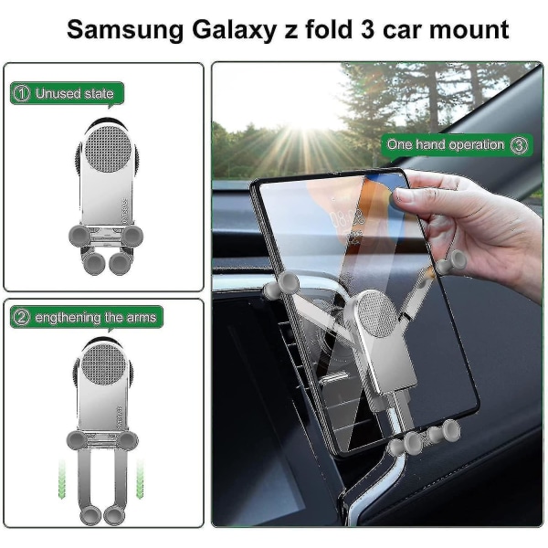 Gravity Biltelefonholder kompatibel med Samsung Galaxy Z Fold 3 5g, Car Air Vent Clip Mount Smart Phone Holder Stand