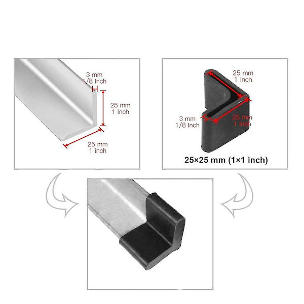 20 stk. 30mm x 30mm L-formede sorte gummifødder til møbler