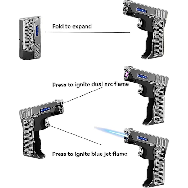2 i 1 Tändare, Fällbar Dubbelbågs Tändare Och Butan Påfyllningsbar Jet Flame Vindtät, Elektrisk Usb Laddningsbar, Cool Fällbar Tändare Present Till Män, Men
