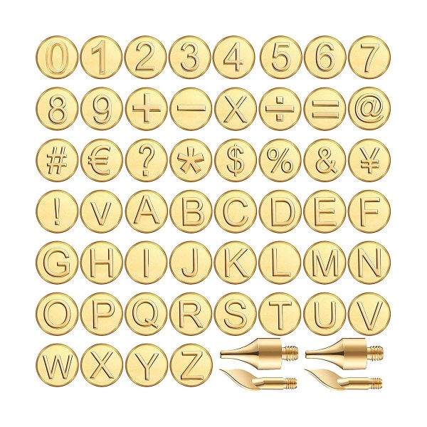 56 stycken vedeldningsspets Bokstav set inklusive alfabetsnummer för trähantverk DIY