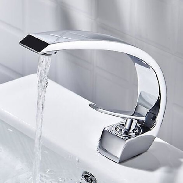 Krom mässing Enkelhandtag Vattenfallsfat kran för badrum