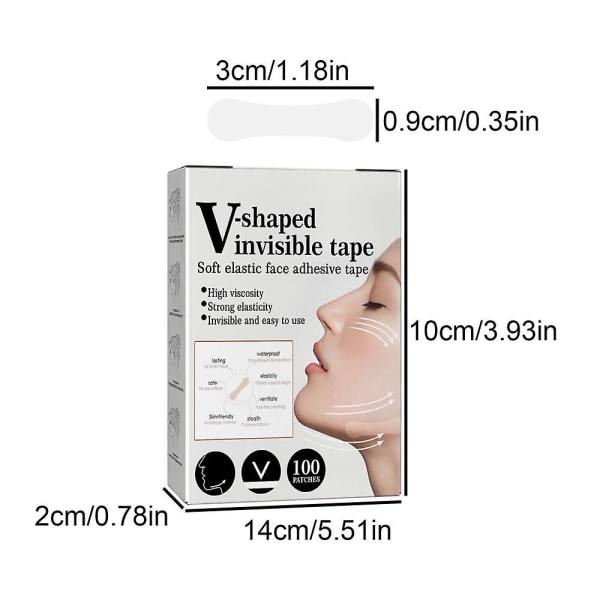 100x klistermärke Osynlig tunn V-form Face Facial Label Lift självhäftande tejp tunn