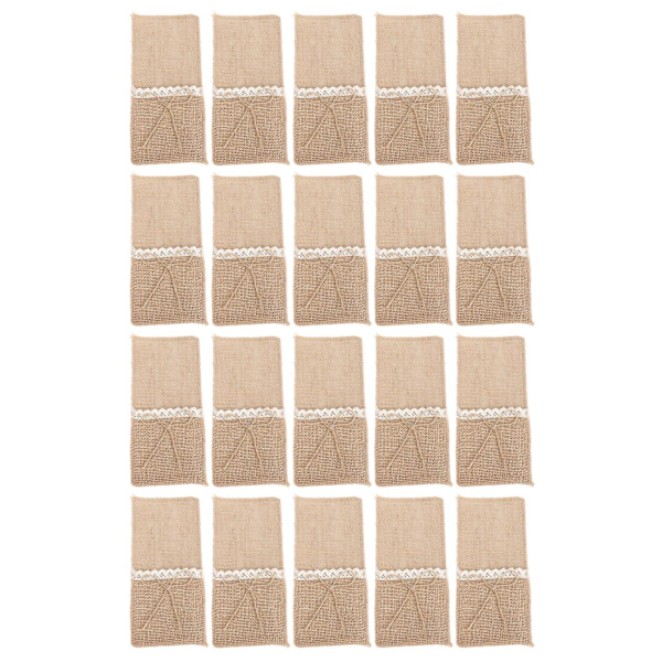 Retro Country Bryllupsfest Burlap Blonder Bestikkholdere - 20 stk