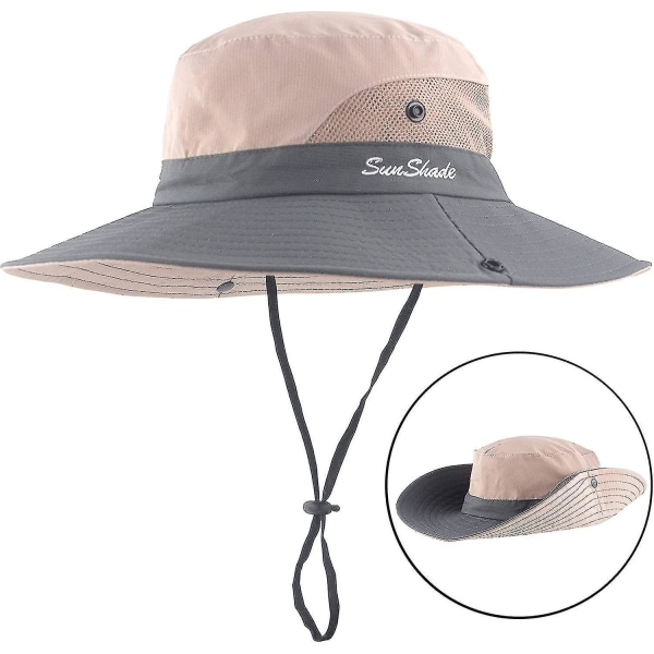 Sommerhatt for kvinner med bred brem, mesh, UV-beskyttelse og hull for hestehale