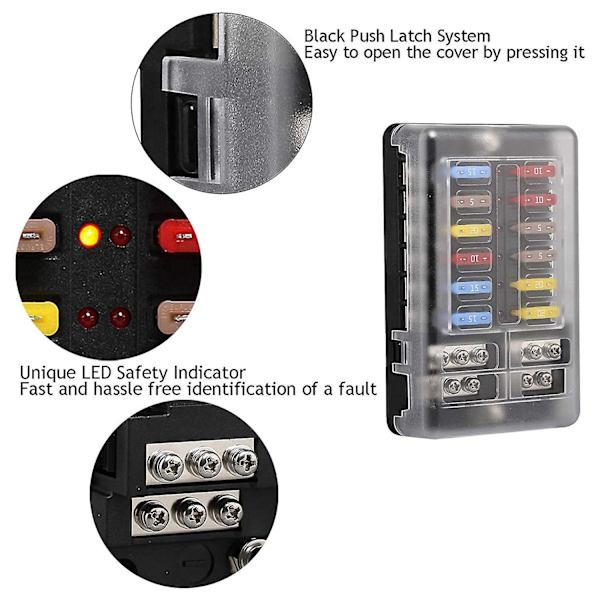 12v 12-veis sikringsboks med jord og 12 volt sikringsboks for bil, bil, båt, Rv Rzr