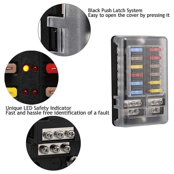 12v 12-vejs sikringsblok sikringspanel med jord og 12 volt sikringsboks til bil, bil, båd, Rv Rzr