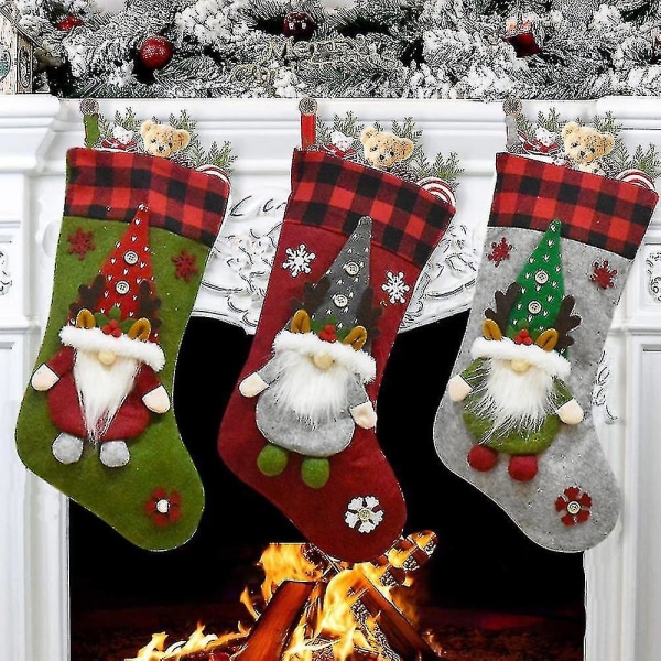 Juledekorasjoner 3stk 18 Jule Strømpe Klassiske Store Strømper Julenisse Xmas Karakter For