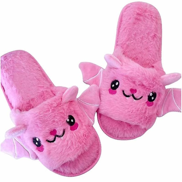 Halloween flaggermusdyr tøfler myke plysj koselige åpne tå kvinner fuzzy tøfler pink us 5