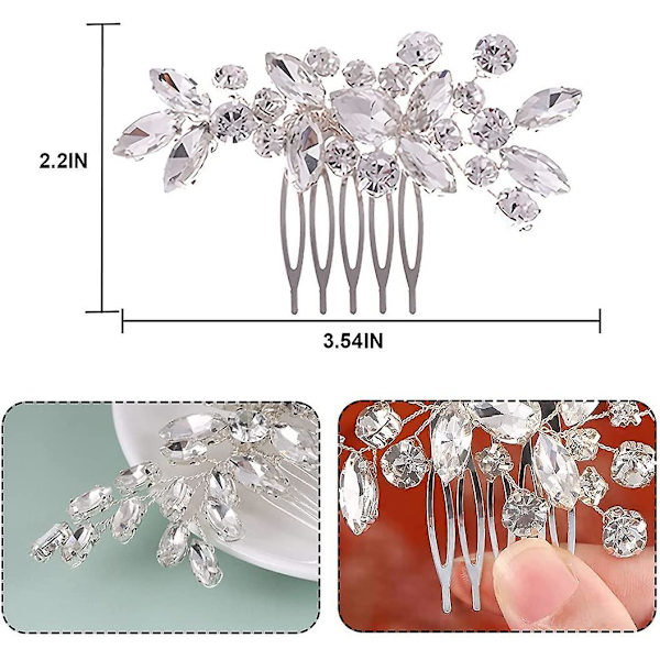 Damehårkamm Rhinestone Perler Sølvblader Hårkamm Dame Bryllup Hårtilbehør Krystall Brud Fest Hårkamm