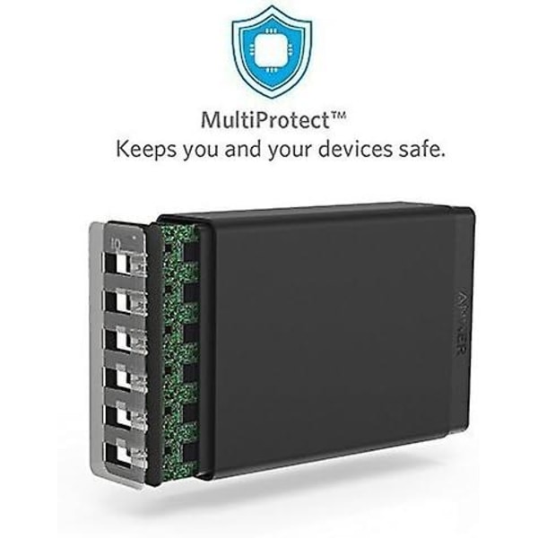 6-porters 60W USB-nettlader - Vegglader med PowerIQ-teknologi, Reiseadapter for smarttelefoner