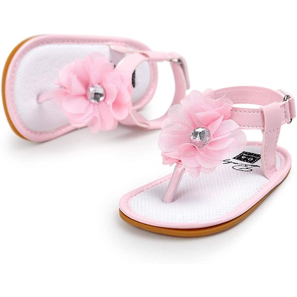 Baby jentesandaler - Sklisikre, myke såler, T-stropp, flip-flops, småbarns første skritt, krybbesko, 3-18 måneder 24 pink 6-12 months infant