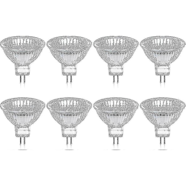 Paket med 8 Halogenlampor GU5.3 MR16 35W 12V Dimbar - Varmvit 2800K, 400 Lumen, Glaskåpa