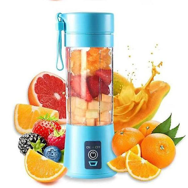 (Blå) Bærbar Smoothie Blender, Personlig Blender med 6 3D Blade, USB Genopladelig Juicer, til Hom