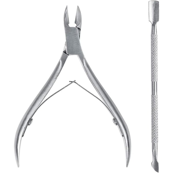 Cuticle Nipper And Pusher Set, Dead Skin Remover Cuticle Pusher Trimmer Clipper Nail Manicure Tool Stainless Steel