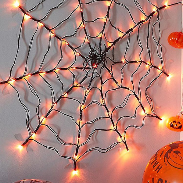 1 stk edderkoppnett Halloween-dekorasjoner,70 LED-lys innendørs edderkoppnett Halloween-dekorasjoner - Vanntett og værbestandig fest utendørs dekorasjon