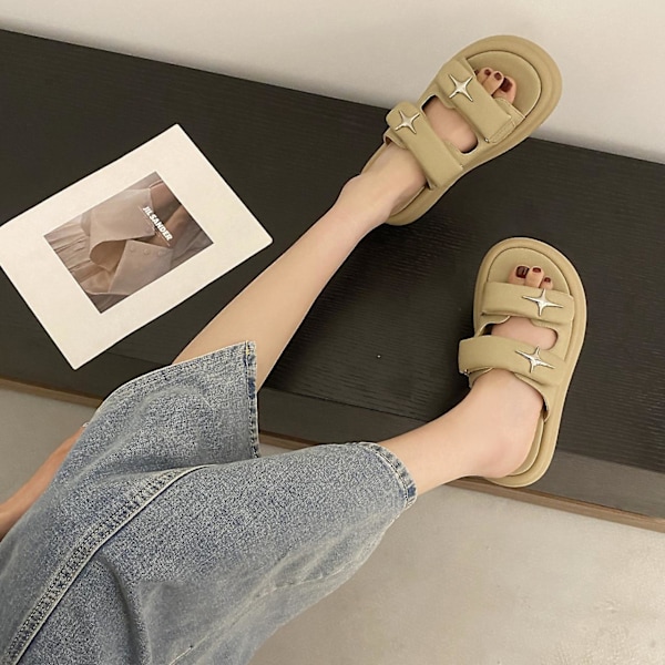 Læder Platformsandaler Og Sandaler beige 36