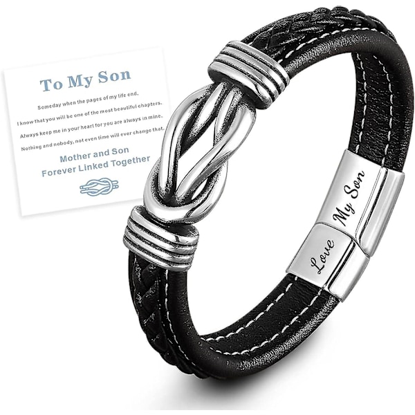 Mor och son för alltid länkade tillsammans flätad läderarmband herrars rostfritt flätat läderarmband inspirerande armband handledsband son examen