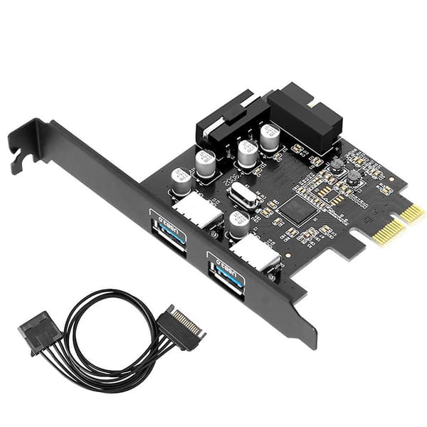 PCI-e til 2-porters USB 3.0-adapter PCI-e-utvidelseskort med 19-pinners strømkobling