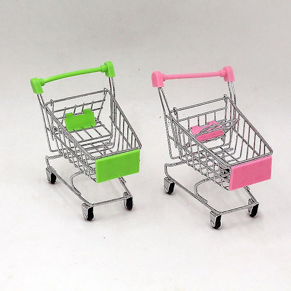 Mini handlekurv for barn, late som leker, jern sminkeoppbevaring dagligvarevogn med galvanisering (3 stk, lilla, grønn, rosa)