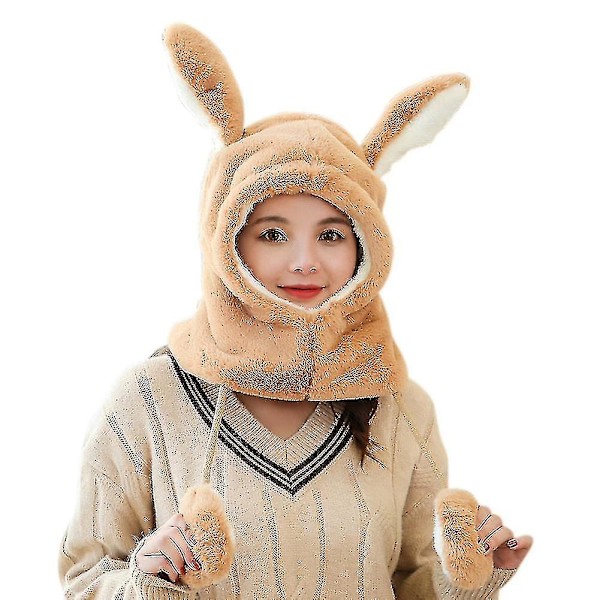 Talvinen neulottu pipo kaula lämmitin fleece vuorattu hattu naisille ulkona lämmin pitkä kani