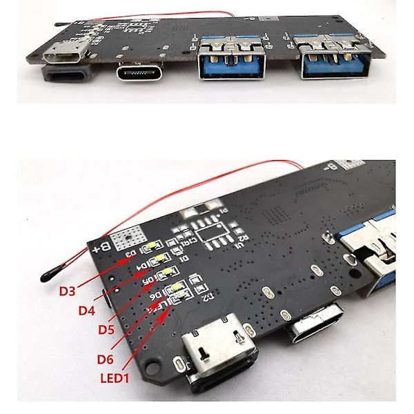 Duals Usb Type-c 5v 4.5a 22.5w Mobil Powerbank 18650 Opladermodul Qc4.0 Qc3.0 Led Med Ntc Te