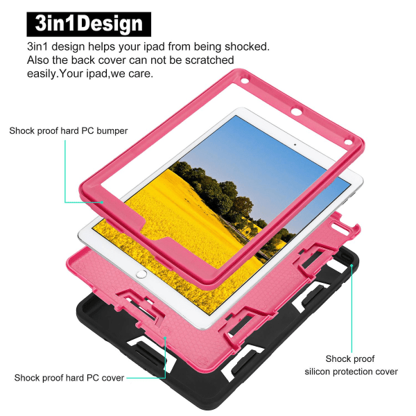 Panser støtsikkert gummideksel Heavy Duty stativdeksel for ny Ipad 9,7" 2018 Rose