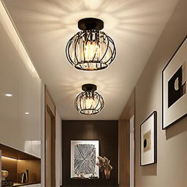 Krystall taklampe E27 LED taklampe Mini krystall lysekrone for kjøkken spisestue soverom gang inngang (svart)