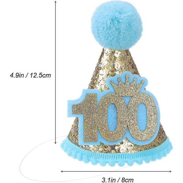 Hundra dagars glittrande konisk hatt med justerbar födelsedagshatt för barn (blå)