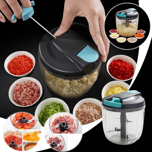 Manuel Hakker Fødevareprocessor - Grøntsagsmoser Til, Hvidløg, Persille Med 5 Blade (grå, 900ml)