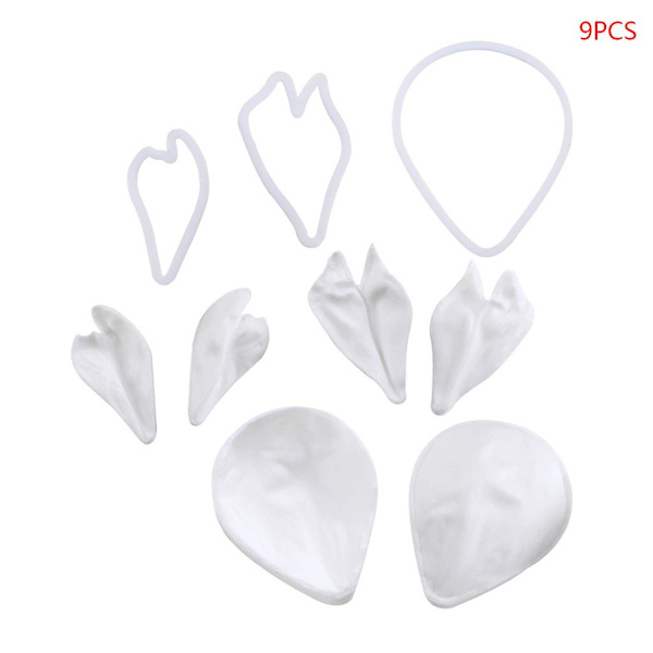 9 st/set Pionblad Ven Skärare Silikon Fondant Sugarcraft Form Kakdekor