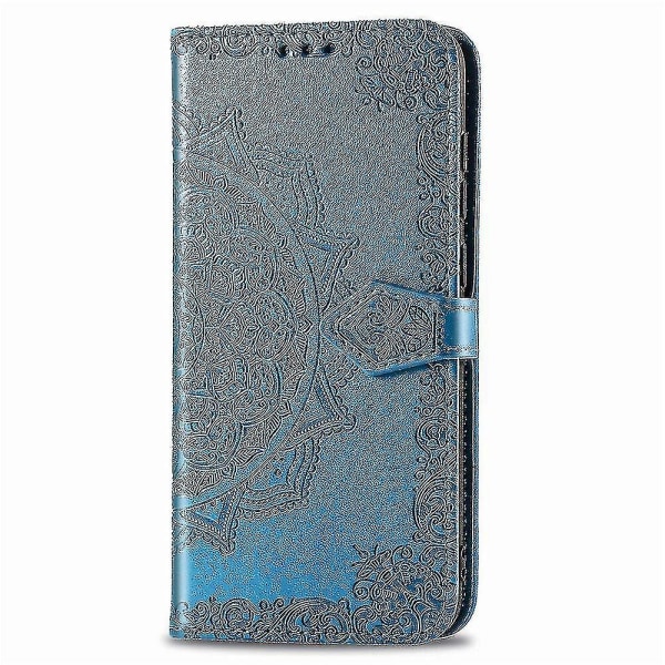 Huawei Mate 30 Lite veske Lommebokdeksel i skinn Emboss Mandala Magnetic Flip Protection Støtsikker - Blå