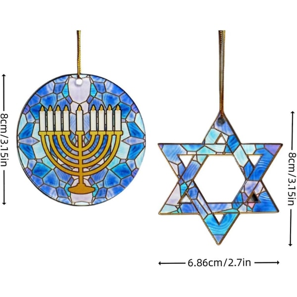 Newway Hanukkah-prydnader 2 st akryl Hanukkah-dekorationer Chanukah Menorah-hänge Kompatibel fönster, bilbackspegeldekor