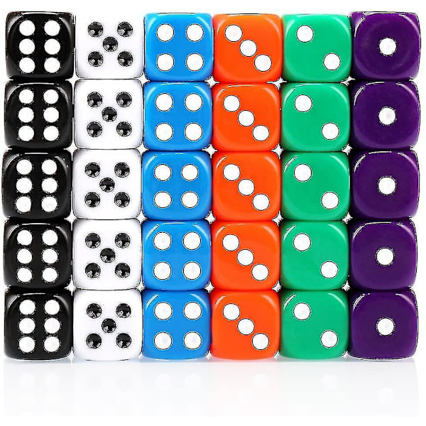 30x Noppaa 6-sivuinen 16mm 6 Väriä Piste Noppasetti Noppapelit