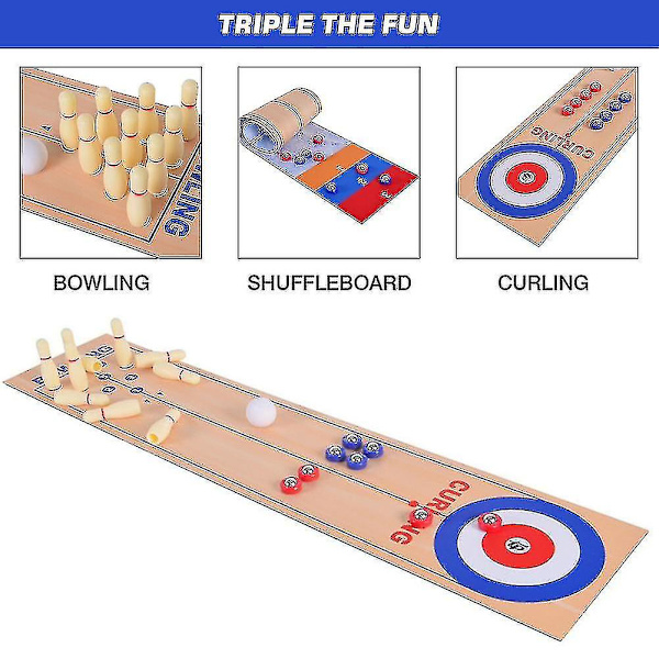 3-i-1 Bordspel Shuffleboard Bowling och Curling Bärbar Familjespelset för Barn och Vuxna