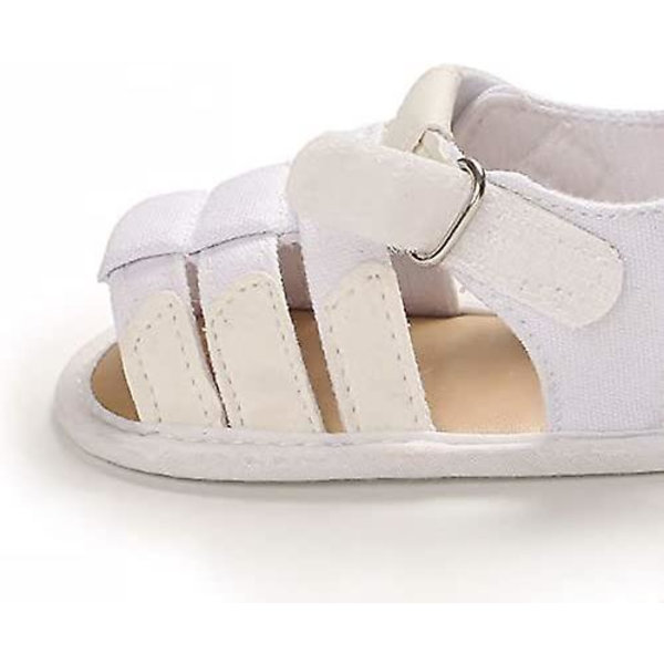 Baby drenge piger sommer sandaler blød sål lærred lukket tå småbørn spædbarn udendørs gåsko l-white 12-18 months toddler