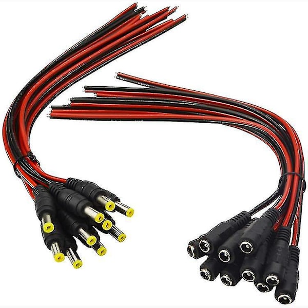 (oikeat 18awg 43x2 kuparijohdot) 10 parin DC-virtajohtosarja, 12v 5a uros- ja naarasliittimet, Milapeak Cctv-turvakamera ja valaistusvirtalähde