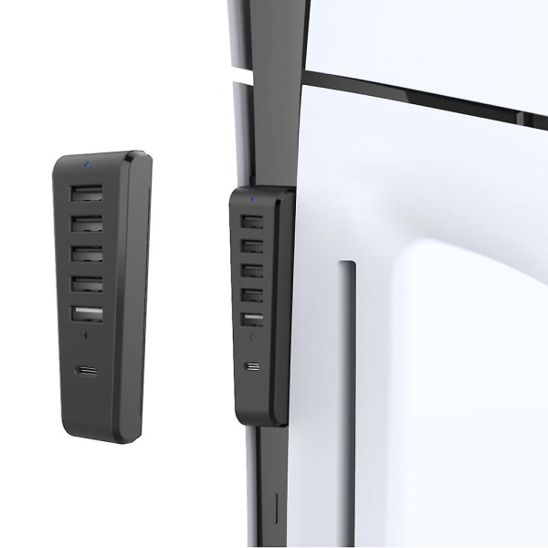 6 i 1 USB-hub for PS5 Slim-konsoll-utvidelsesadapter, høyhastighets USB-hub utvider porter, Ps5 Slim-tilbehør