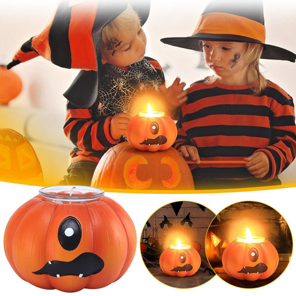 Ljusstake i pumpaform, orange, bordsdekoration, ljuslykta, höstdekoration, halloweenbelysning, pumpa ljus