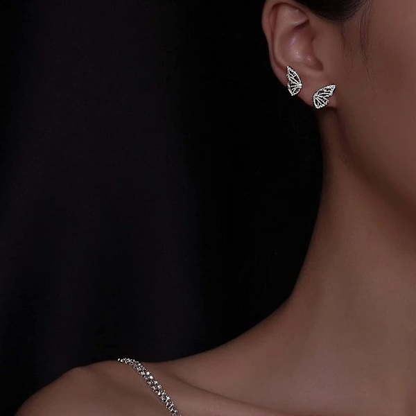 Sommerfuglevinge Øreringe (et par) 18k Forgyldt Simuleret Diamant Sølv Ørestikker, Tiny Sommerfugl Brusk Øreringe Kompatibel Kvinder