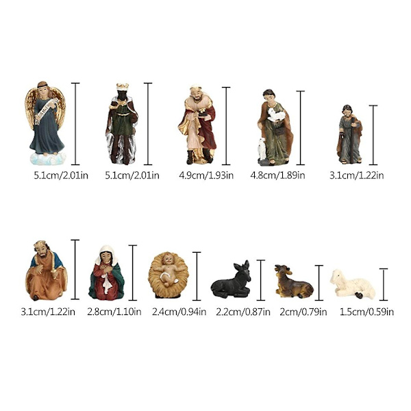 Julkrubba Figur Set Krubba Heliga Familjen Scen Julgransprydnad 11 st