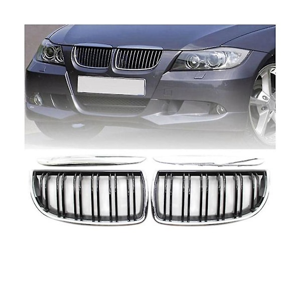 Bil Krom Dubbel Front Huv Njur Grill Mesh Sport Grillar För 3 Serie E90 E91 2005-2008