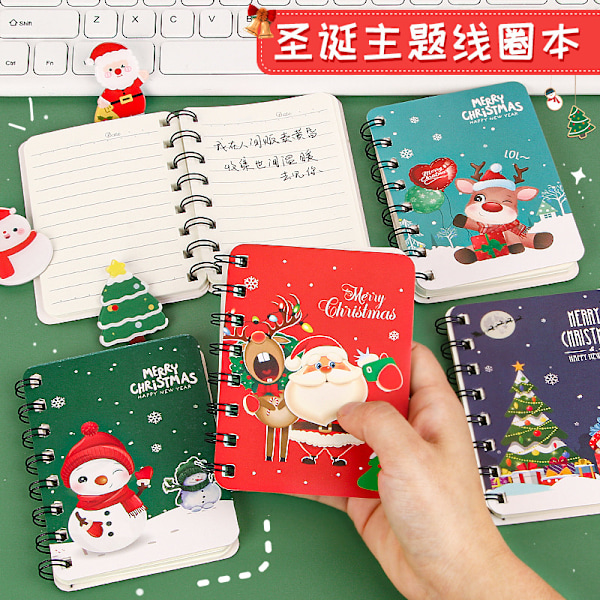 Student A7 Julkalender Spiralblock Bärbar Fickanteckningsbok Kontorsanteckningsblock Flip-Up Lösblad Julgåva  （4PCS） merry christmas